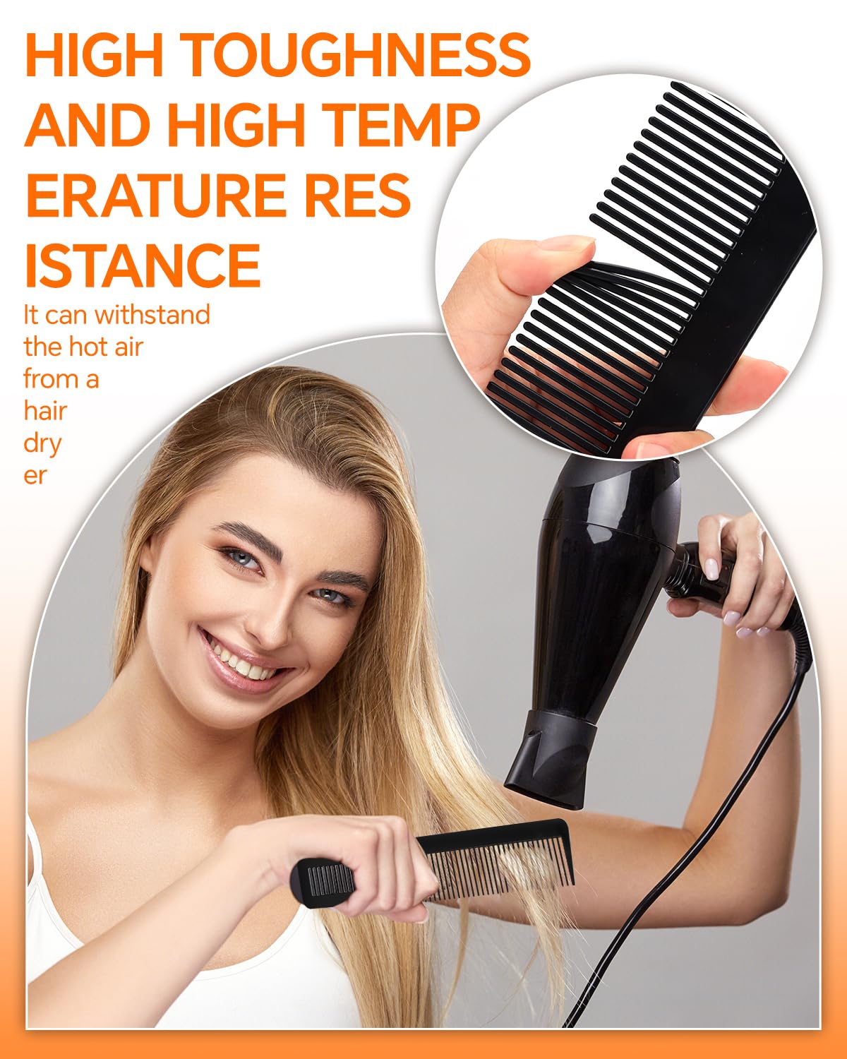 4PCS Combs for Women & Men - Durable Wide Tooth, Rat Tail & Fine Tooth Combs Set for Detangling, Teasing & Parting - All Hair Types