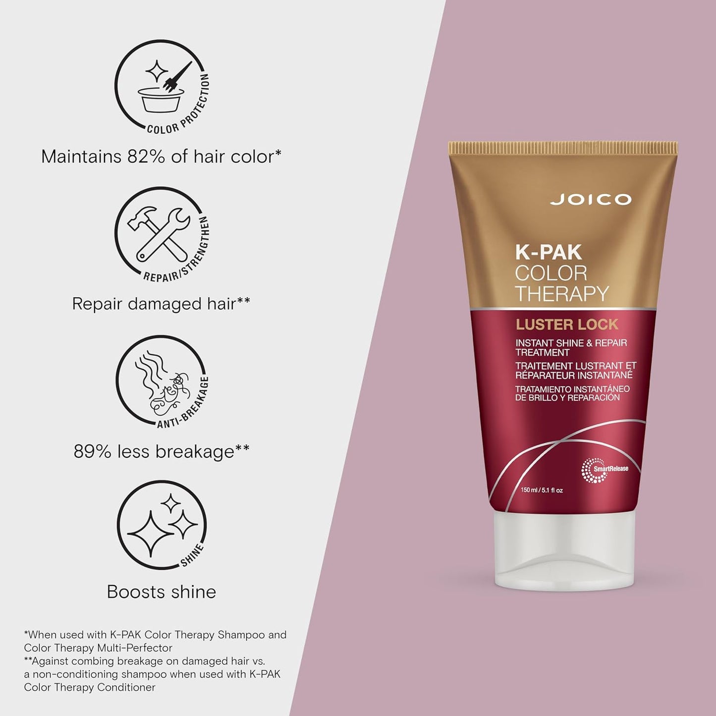 Joico K-PAK Color Therapy Luster Lock Treatment - Instant Shine & Repair for Color-Treated Hair | Boost Color Vibrancy with Keratin & Argan Oil