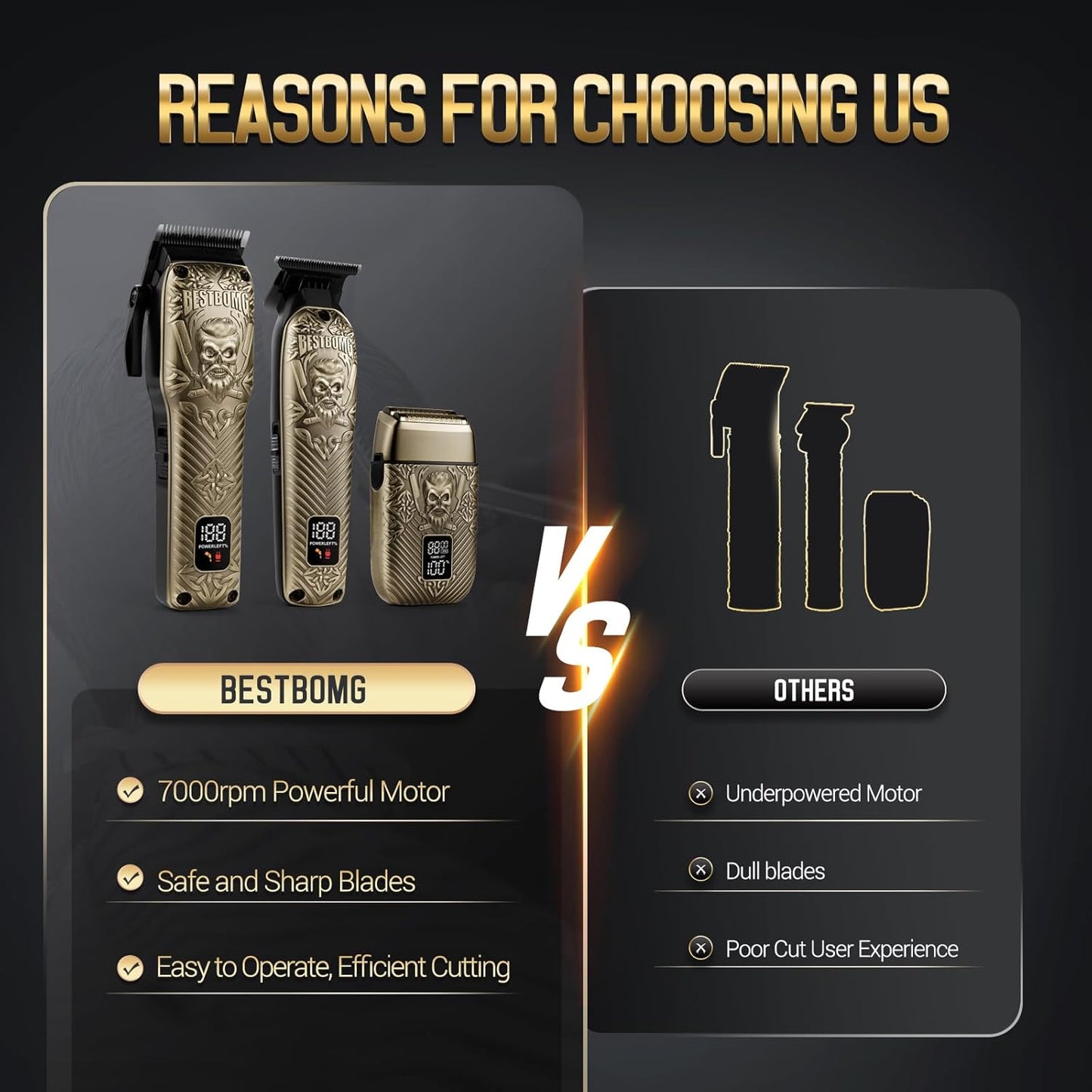 Professional Hair Clippers for Men - Rechargeable Metal T-Blade Beard Trimmer & Shaver Set | LED Display, Bronze