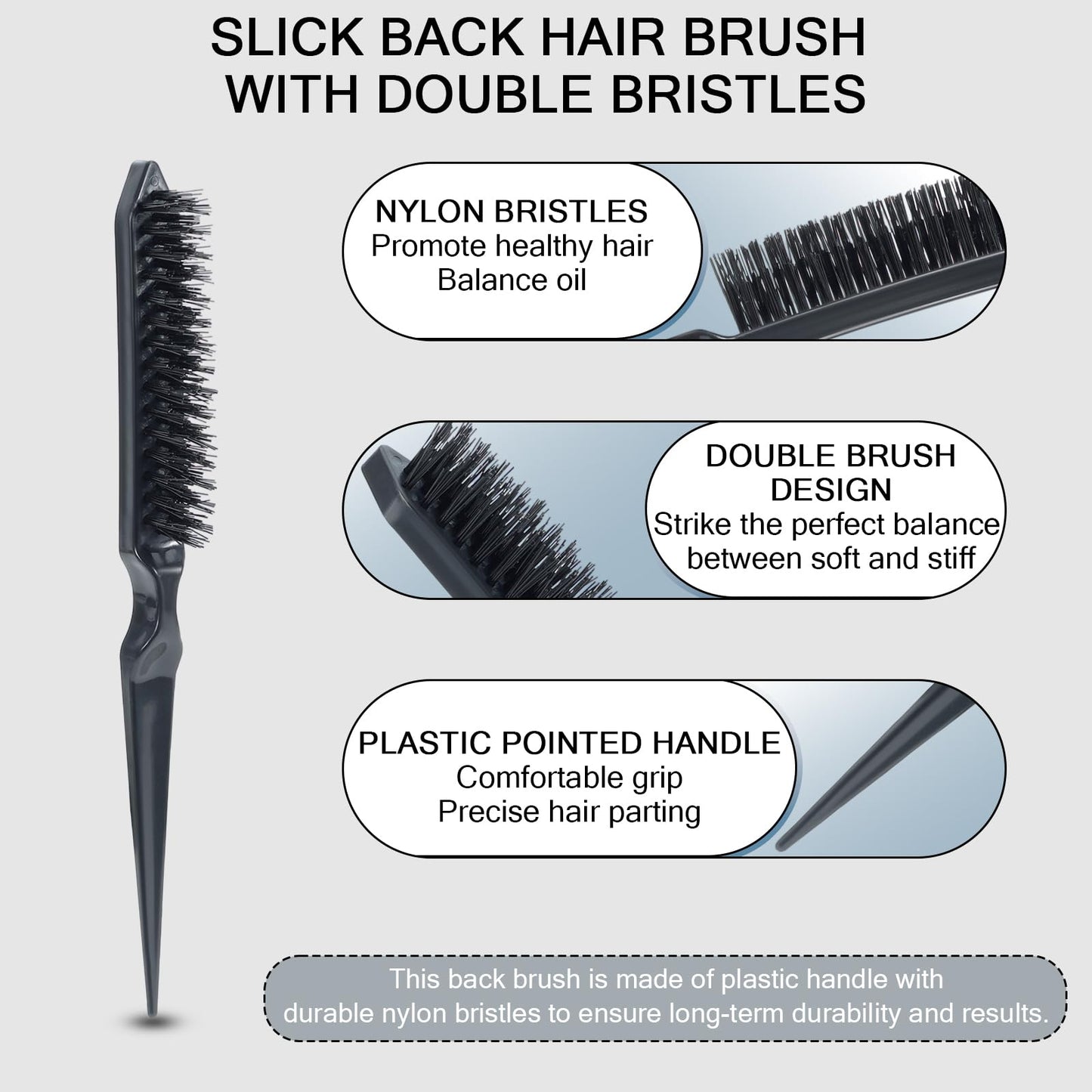 SIMPOR Teasing Hair Brush, Slick Back Hair Brush, Nylon Bristles Salon Styling Edge for Back Combing Lifting Create Volume Parting Stick for Women Men