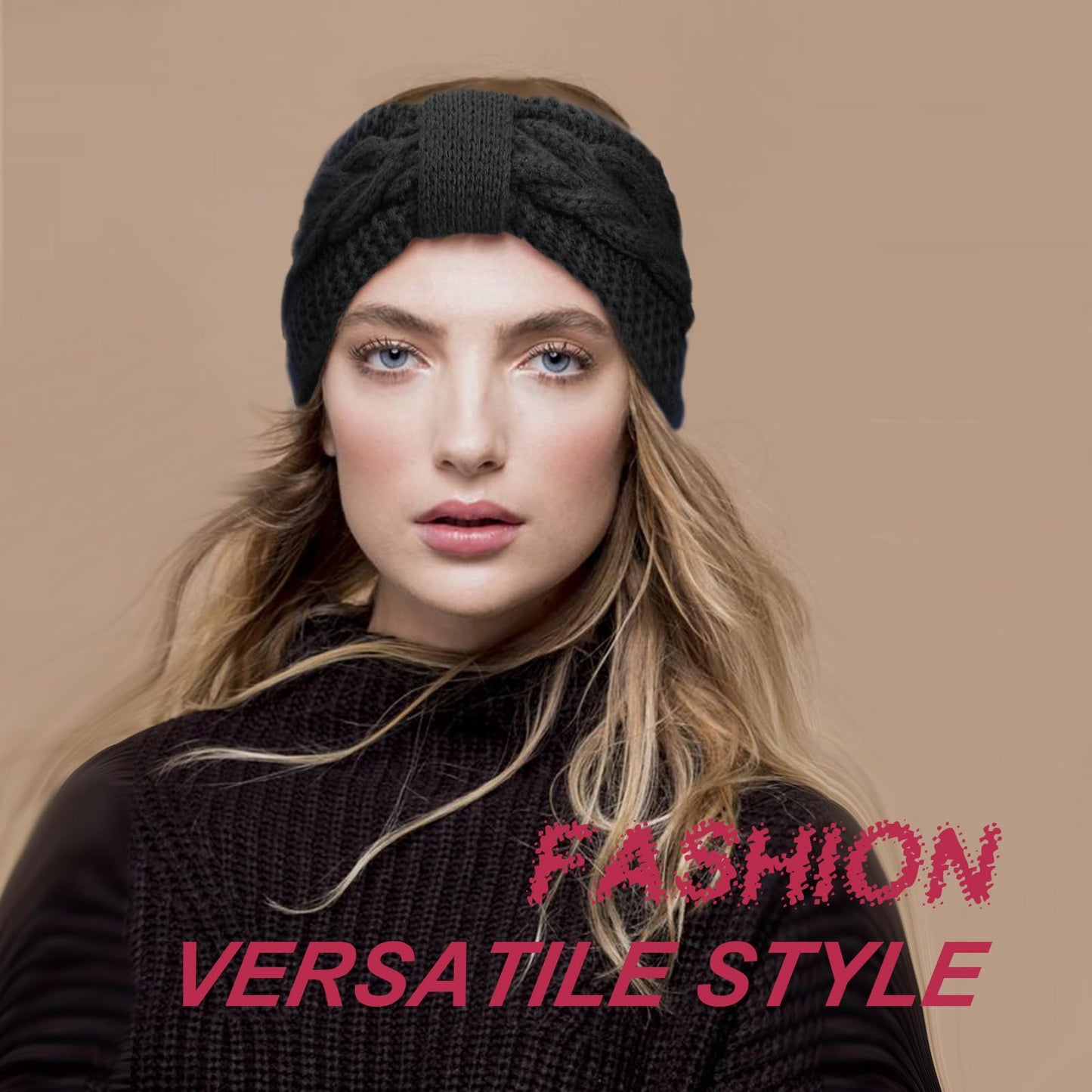 DRESHOW Winter Headbands for Women Wool Crochet Ear Warmer Headband Soft Knit Chunky Turban Stretch Thick Fuzzy Head Wrap