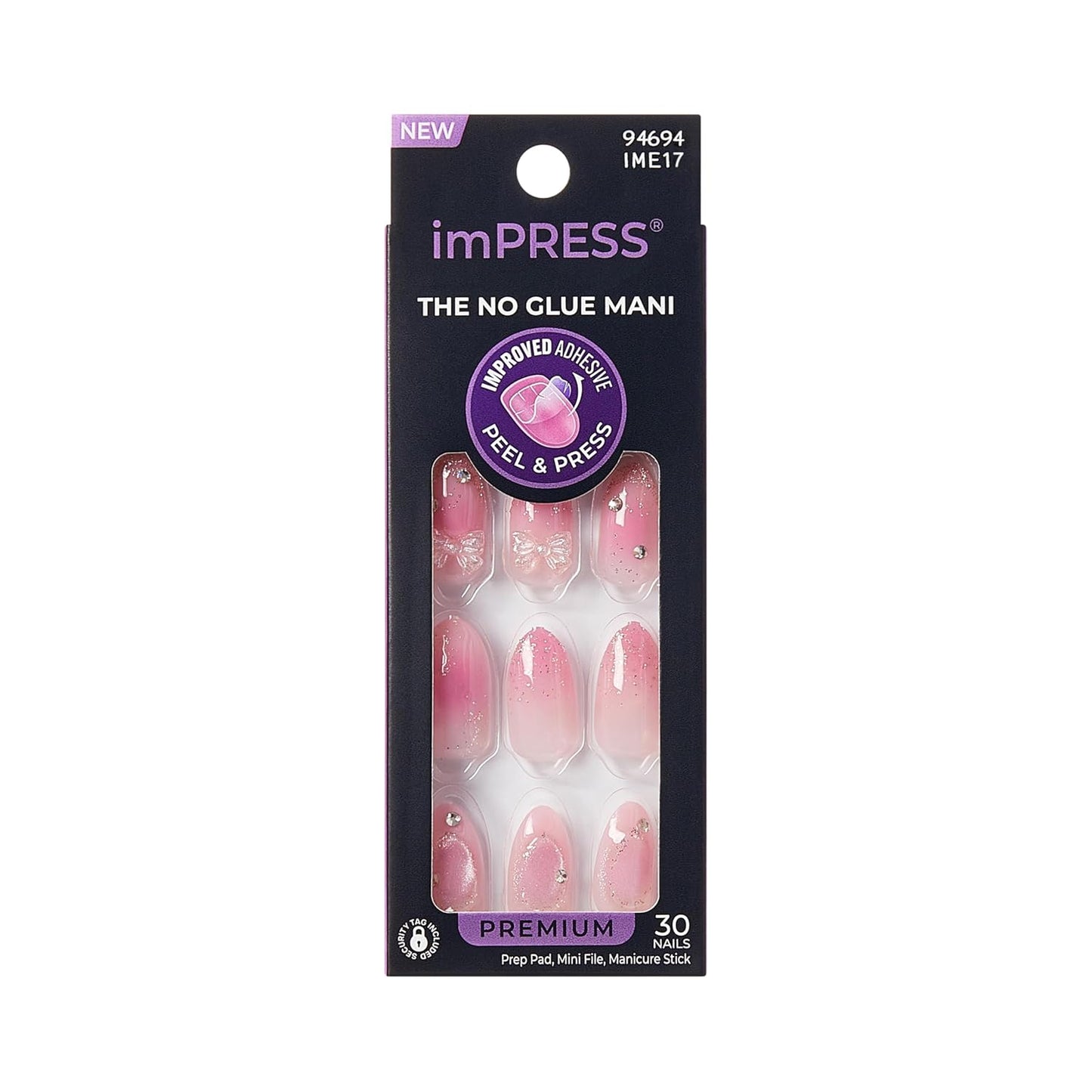 Impress No Glue Press-On Nails - 'Venus' Pink Almond Shape | Medium Size, 30 Nails & Accessories Included