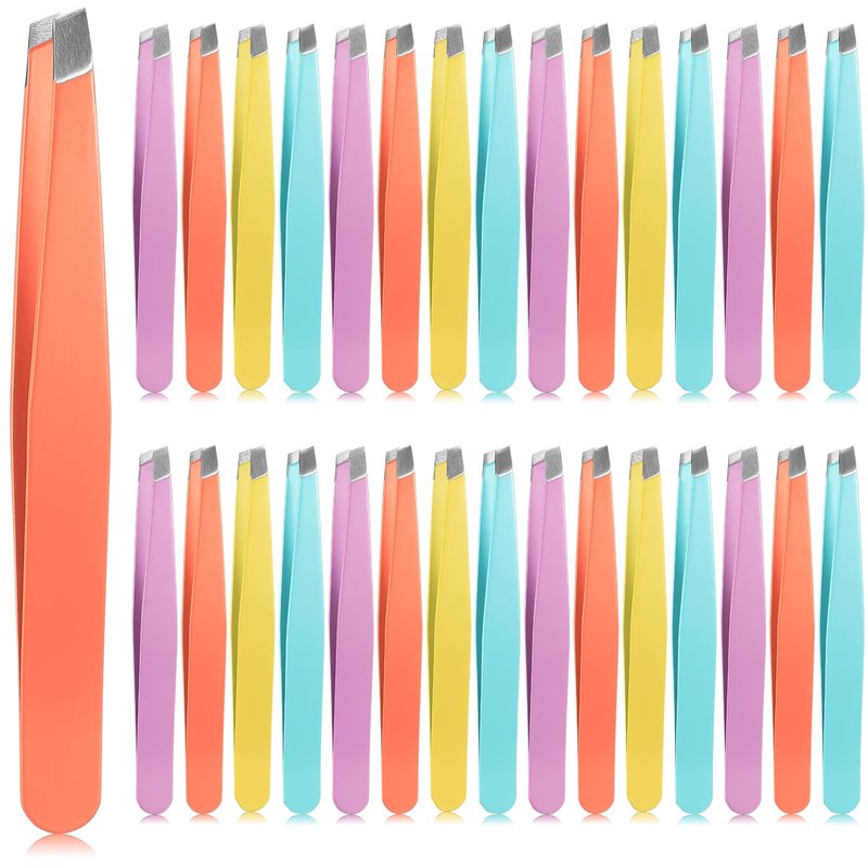 Maitys 30 Pieces Slanted Eyebrow Tweezers Stainless Steel Tip Precision Tweezers Bulk for Women and Men Personal Care Ingrown Hair, Facial Hair and Lash Extension