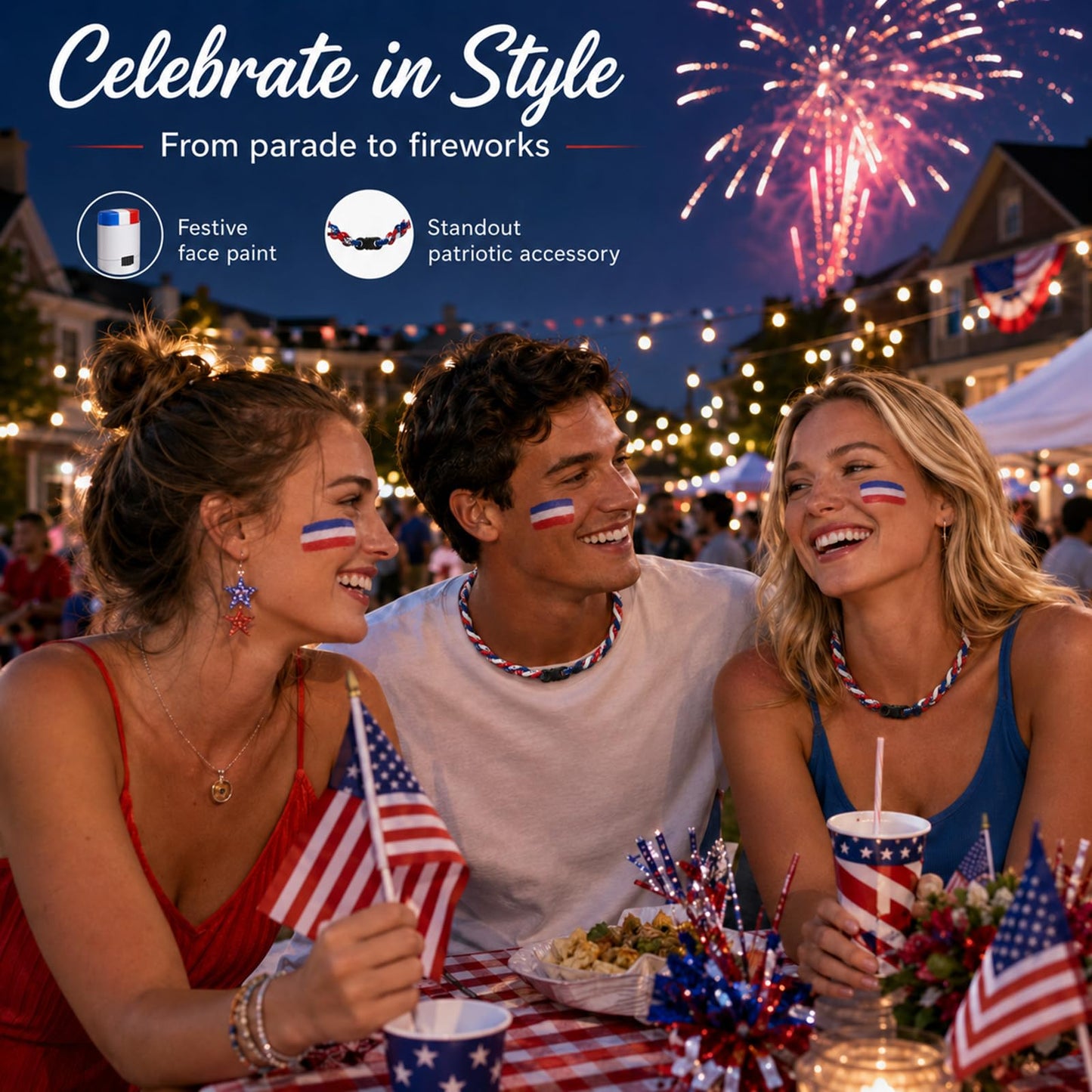 Go Ho Patriotic 2-in-1 Bundle: Red White and Blue Face Body Paint Stick and Baseball Necklace Nylon Tri-Braided Rope Tornado 18 Inch, 4th of July Accessories,USA Team Gifts for Baseball Fans