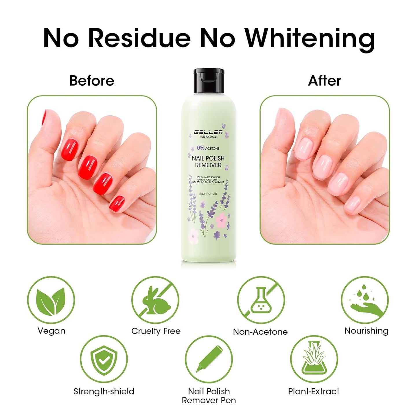 Gellen Jasmine Scent Nail Polish Remover Kit - Gentle Non-Drying Formula with Aloe & Vitamin E | 280ml