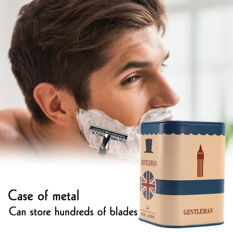 4 Pack Detachable Razor Blade Disposal Container for Used Safety Razor Blade, Large Capacity Iron Disposal Case (Blue)