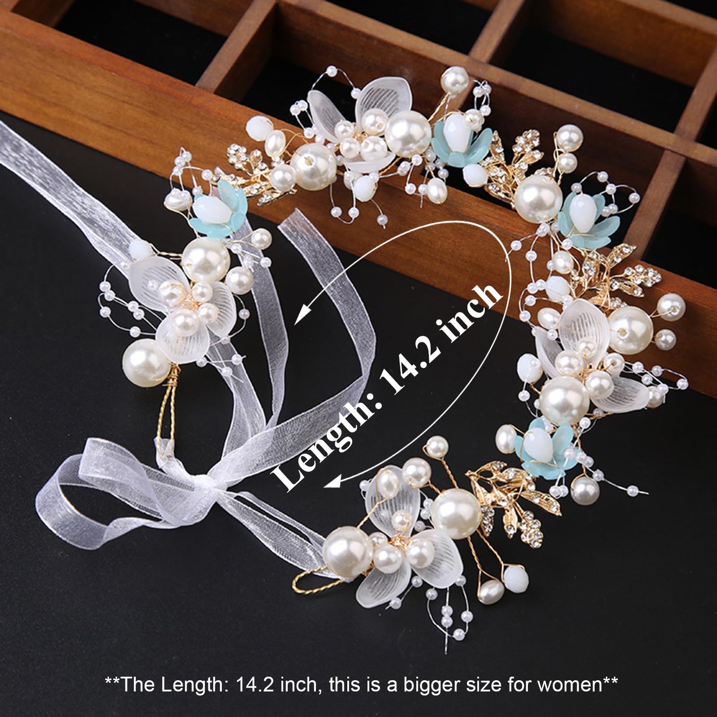 KAYZON Flower Girl Headpiece - Princess Pearl Headband for Wedding and Special Occasions, White Floral Bridal Hairband for Girls and Women