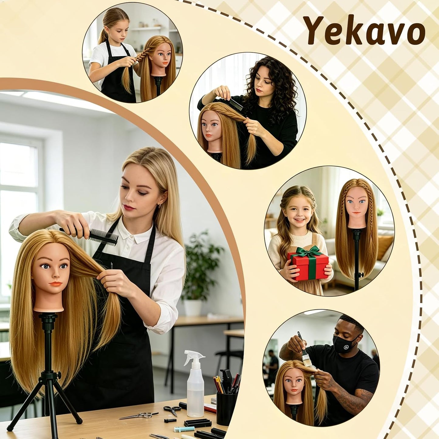 Mannequin Head - 90% Human Hair Styling Head for Cosmetology | 24" Gold Blonde Hairdressing Training Doll with Clamp