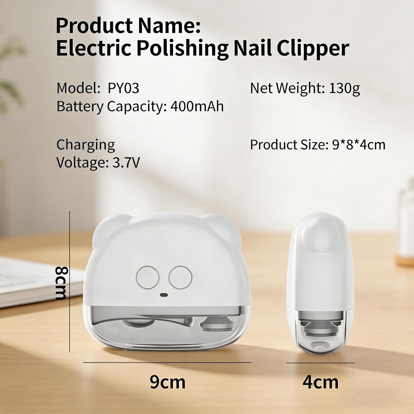 Electric Nail Clippers - Rechargeable Automatic Toenail Trimmer with LED Light & Filer | Ideal for Seniors & Adults (White)
