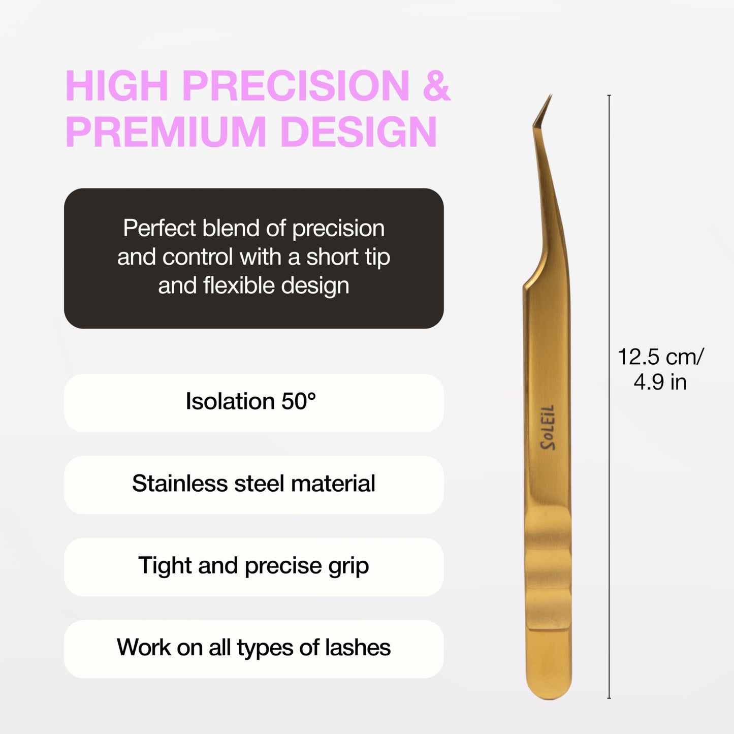 Curacoro Lash Tweezers for Eyelash Extensions - LashSmith 50° Short Tip Tweezer for Isolation, Fan Pickup & Multiple Lashing Techniques