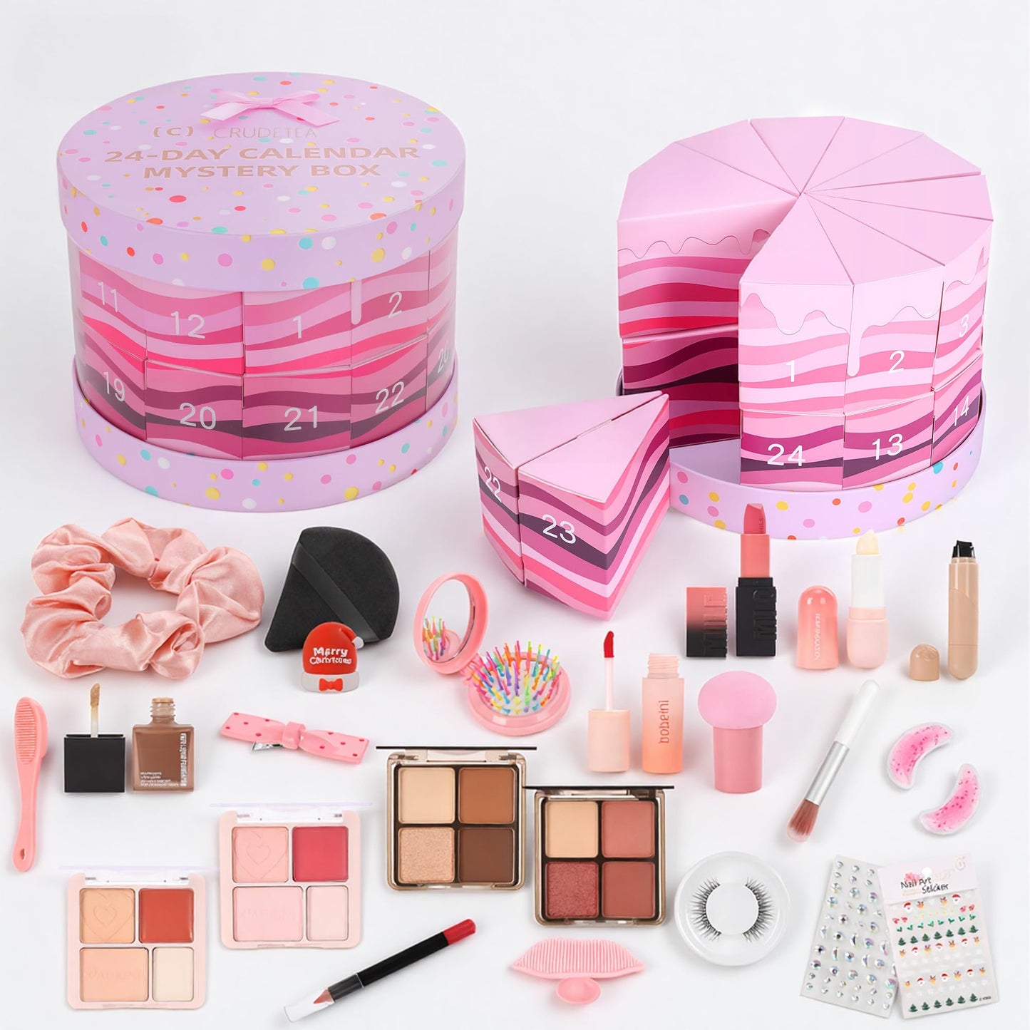 Crudetea 24 Pcs Exquisite Makeup Gift Set - Make Up Birthday Gift Set for Girls Ages 6-12, Makeup Gift Sets for Bday Countdown, Cosmetics Kit for Kids Teens #Pink