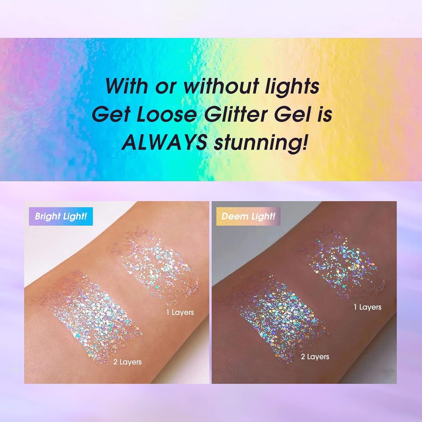 LANGMANNI Holographic Body Glitter Gel - Color Changing Vegan Glitter for Face, Hair & Lips | 1.35 oz (Sparkling Pink)
