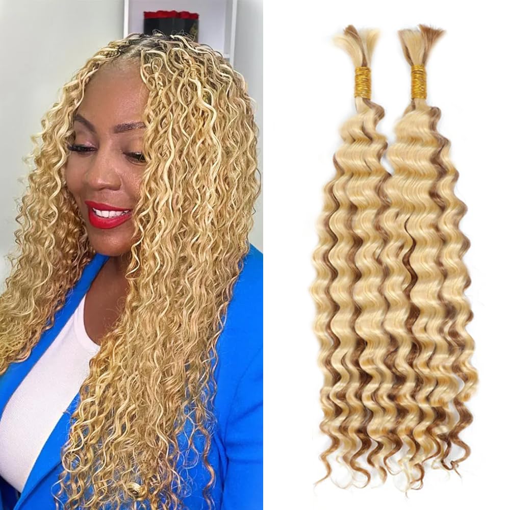 613 Boho Human Hair Braiding 27 613 Blonde Boho Human Hair For Braiding Blonde Braids Deep Wave Knotless Bulk 27/613 Braids 14 14 Inch 100g