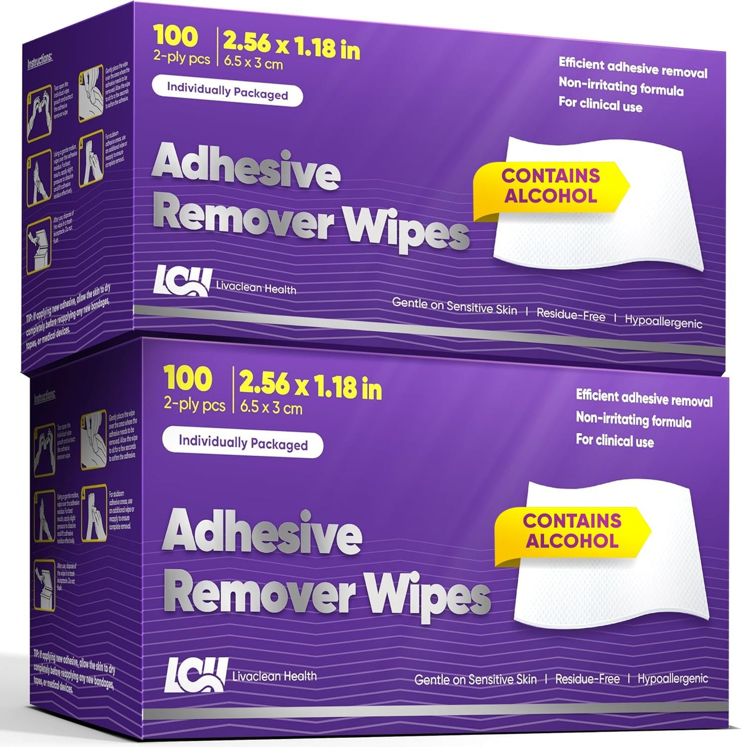 200 CT (2 Pack) Adhesive Remover Wipes – Sting-Free Skin Adhesive Remover for Sensitive Skin – 2 Ply 2.56x1.18in (6.5x3cm) – Medical Adhesive Remover for Bandage, Tape, Dressings, and Ostomy Residue