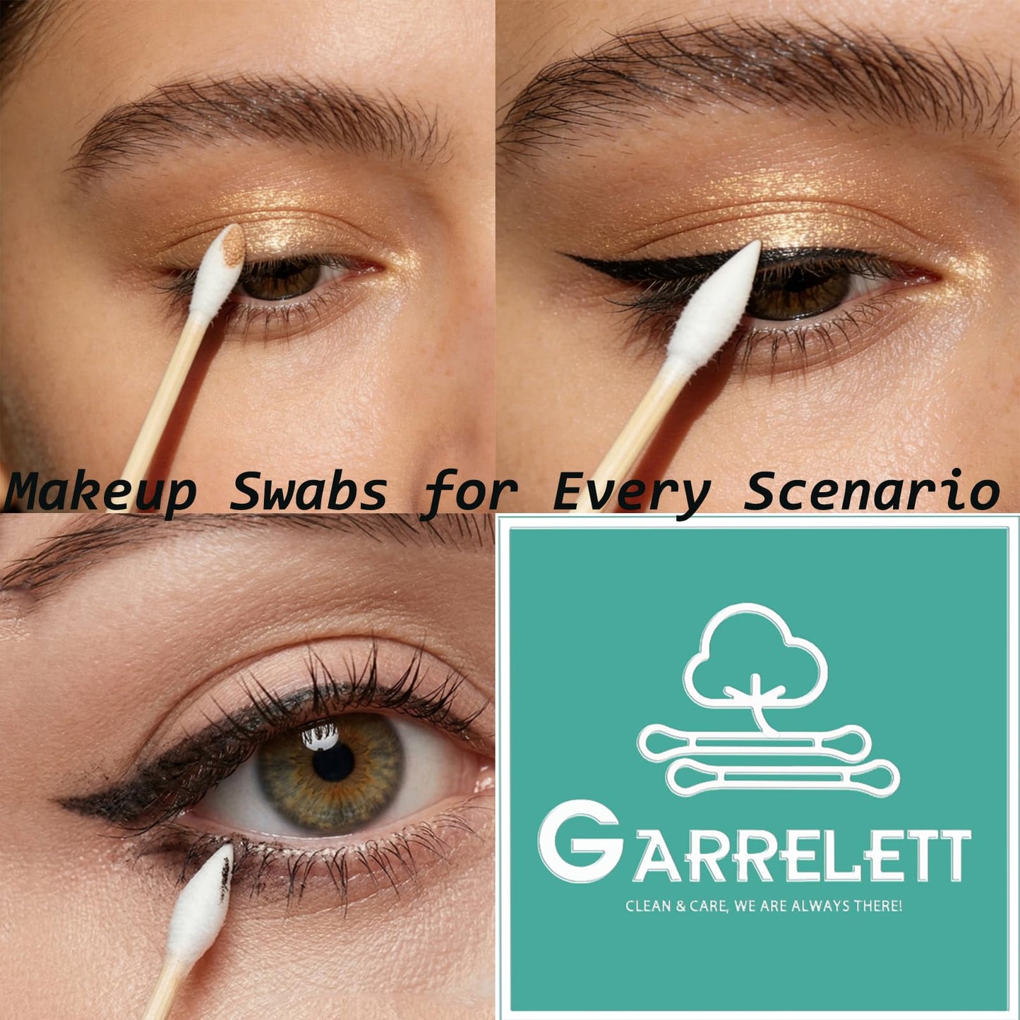 Garrelett 500 Count Pointed Cotton Swabs, Pointy Tip Precision Cotton Swabs with Sturdy Bamboo Handles, Soft Lint-Free Tips for Makeup Touch-Ups, Nails, Piercing Aftercare and Beauty Detailing
