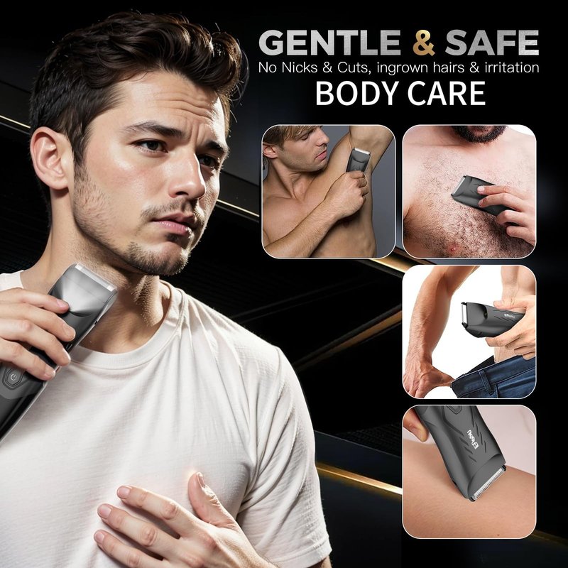 ENSSU 2-in 1 Body Hair Trimmers for Men, Pubic Groin Hair Trimmer for Men with Dual-Head Trimmer & Foil Blade, Electric Ball Trimmer Razors w/Light, Charging Dock, Waterproof Body Groomer Shaver Kit