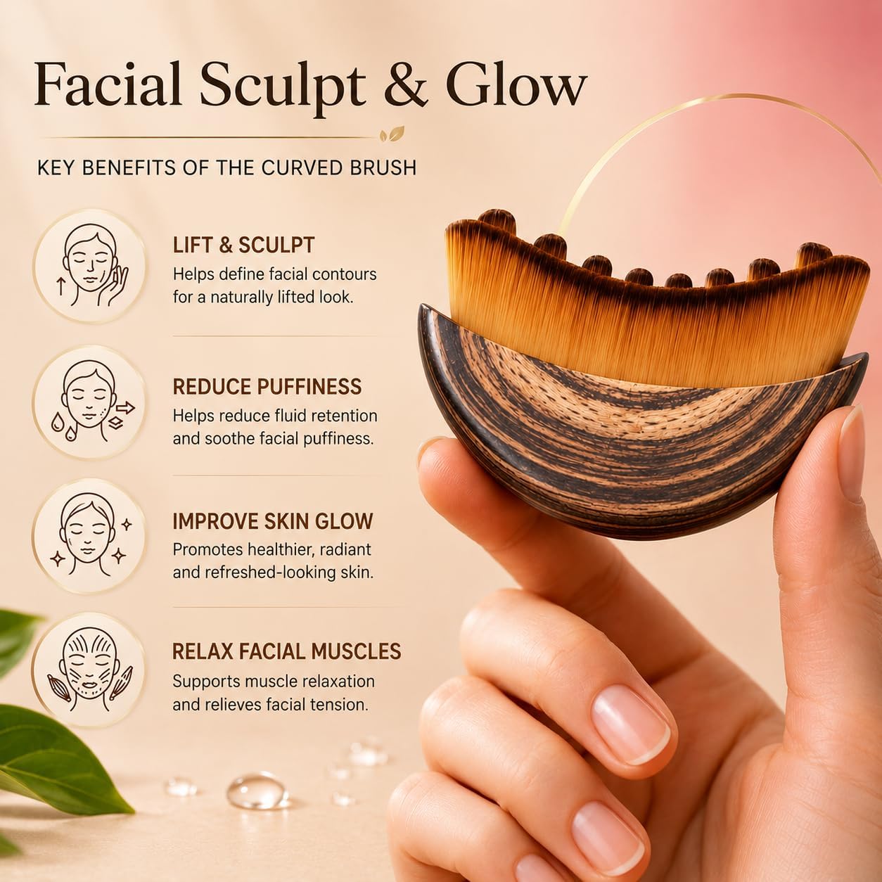 Lymphatic Contour Face Brush Set - Wooden Sculpting Tool for Dry Skin | 2 Pack for Jawline Toning & Facial Definition
