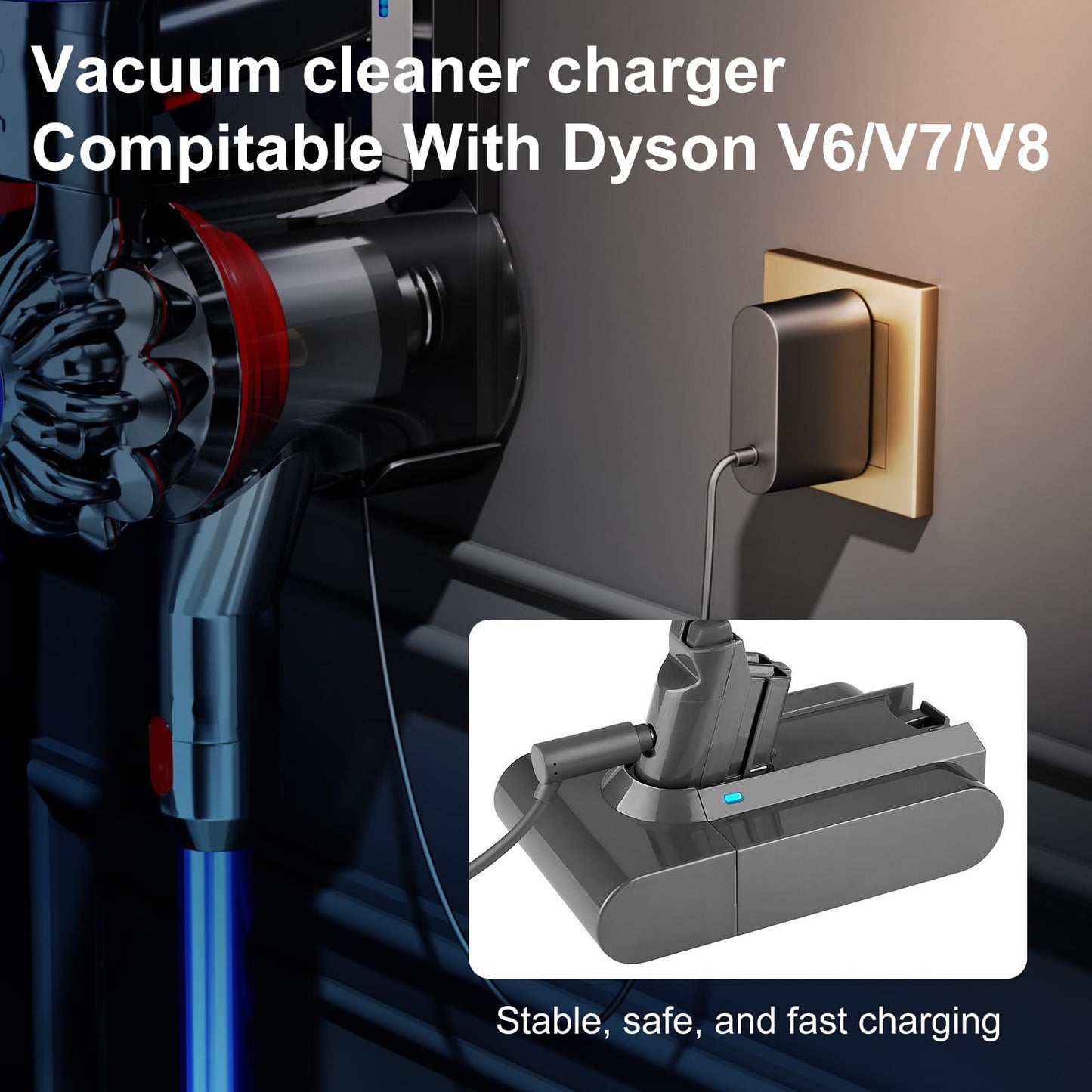 Replacement Charger Compatible with Dyson Power Cord Compatible with V6 V7 V8 Cordless Handheld Portable Vacuum Cleaner (V6 V7 V8)