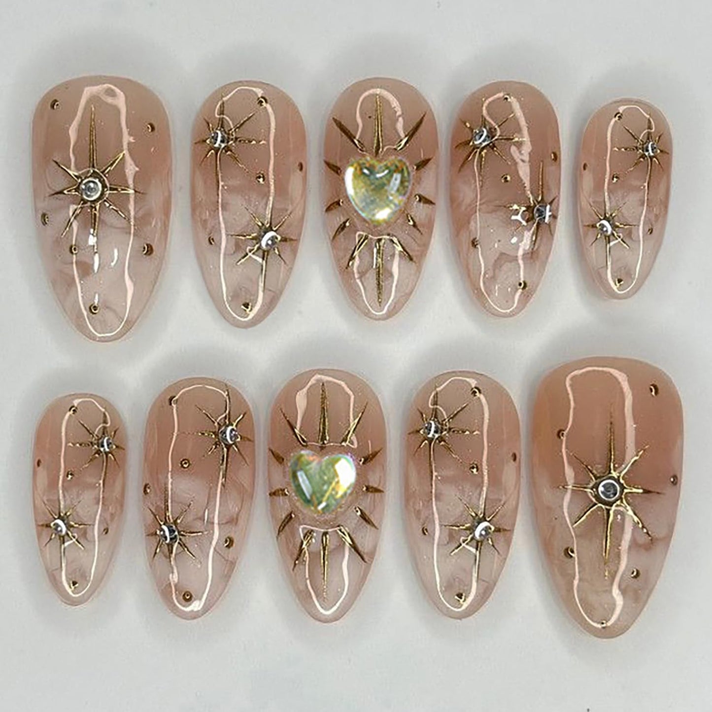 30Pcs Summer Beach Press-On Nails - Medium Almond French Tip with 3D Pearl Seashell Designs | Ocean-Inspired Acrylic Nails for Women