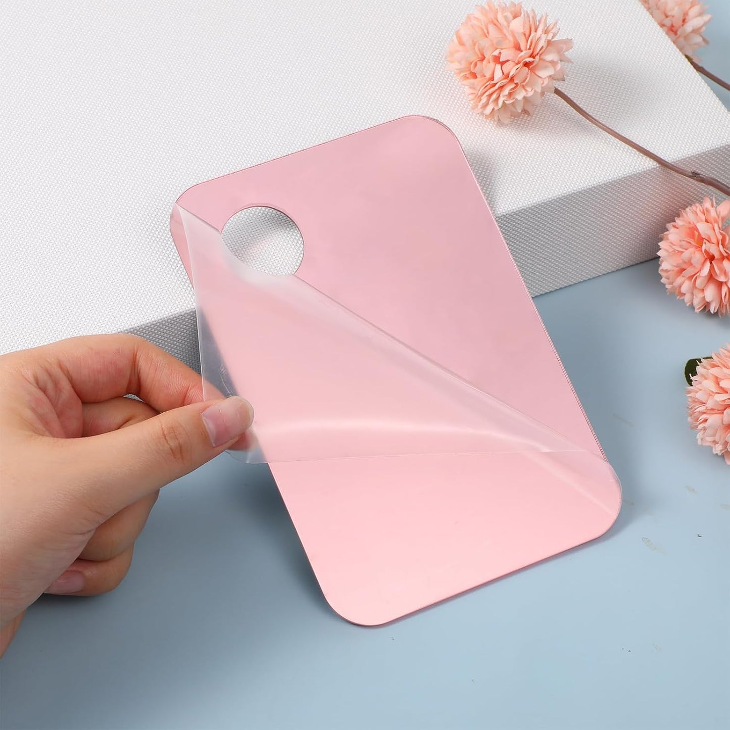 Acrylic Makeup Mixing Tray Set - 2 Pcs Foundation Palette with Spatula | Pink Cosmetic Mixing Palette for Eyeshadow & Nail Art