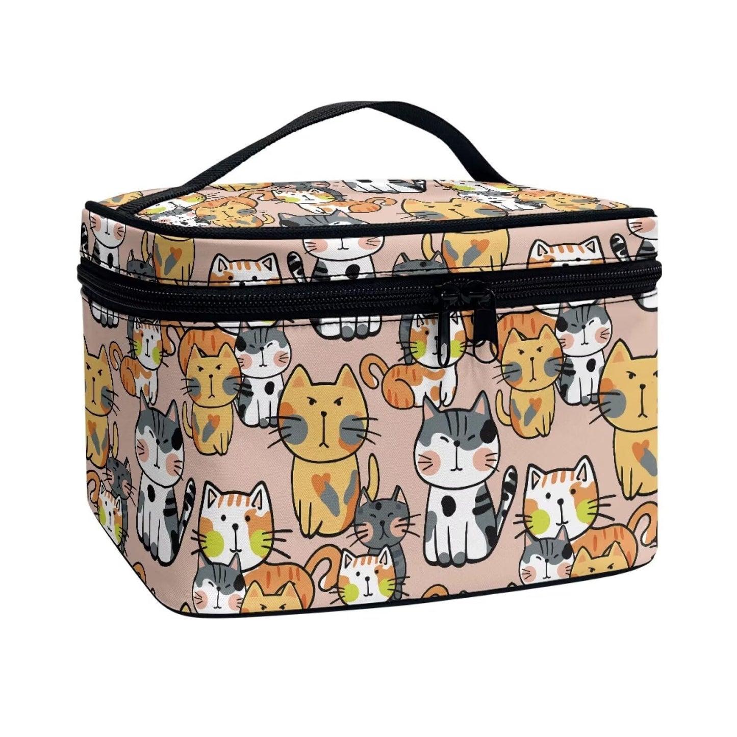 AQYAPTOIY Kawaii Cat Makeup Bag Cosmetic Travel Pouch for Women Large Make Up Bags Portable Cosmetic Storage Bag with Handle Multi-functional Toiletry Bag
