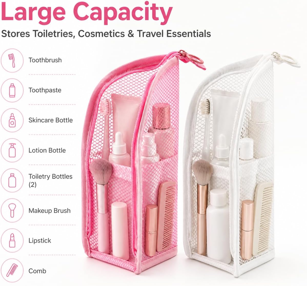 Portable Travel Toiletry Bag - 2 Pcs EVA Mesh Organizer with Waterproof Zipper | Lightweight & Dust-Free