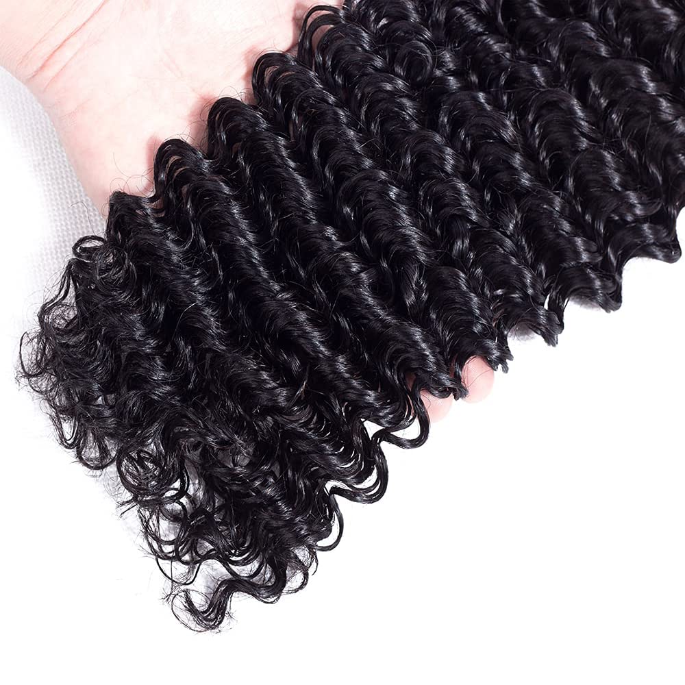 Deep Wave Human Hair Bundles #1B Human Hair Bundles Wet and Wavy Bundle 12 14 16 inch Brazilian Natural Black Deep Wave Bundle