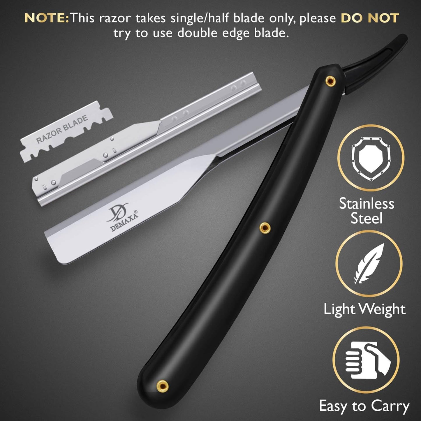 Professional 20 Straight Razor Blades with DEMAXA Shavette Straight Razors for Men - Navajas para Barbero Professional Barber Razor Blade for Close Shaving with Soft Pouch - Cut Throat Razors for Men