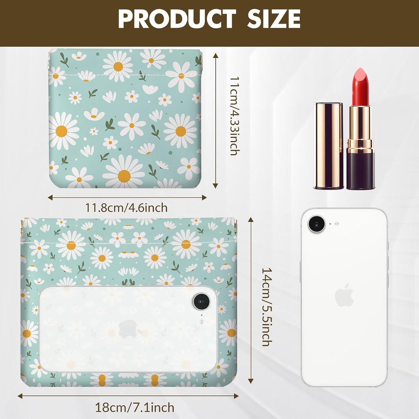 Small Makeup Bag Set - 2 PCS PU Leather Cosmetic Organizer | Portable Self-Closing Pouch for Travel - White Flower Design