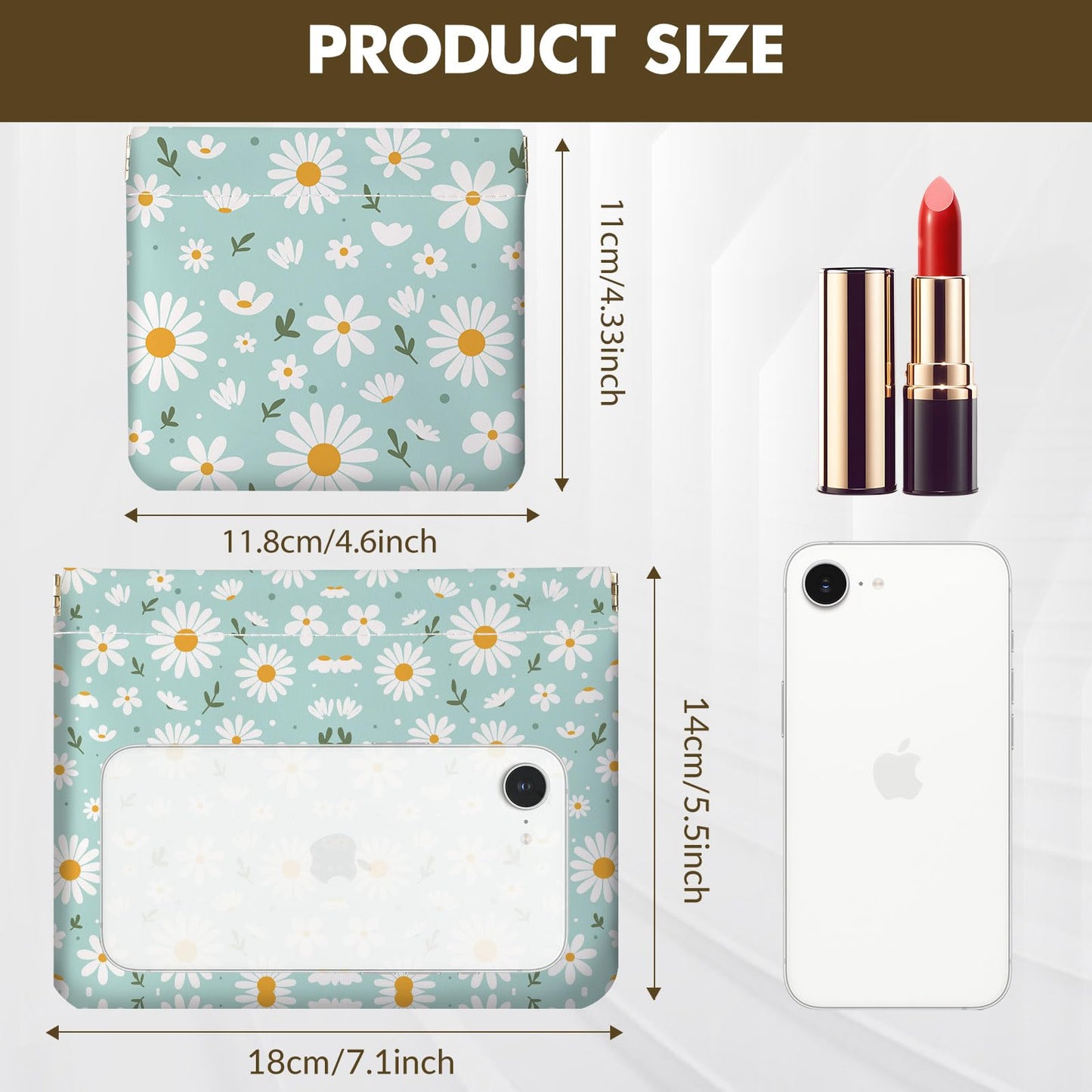 Luoycxy 2 PCS PU Leather Small Makeup Bag Set for Purse,No Zipper Self-closing Cosmetic Bag, Portable Coin Purse Lipstick Accessories Organizer Travel Toiletry Storage Pouch for Women,White Flower
