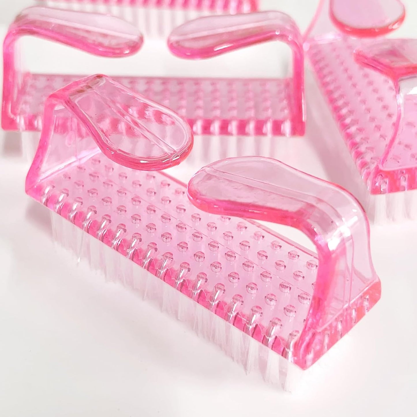 Nail Brushes Set - 4Pcs Fingernail Cleaning & Manicure Tools | Handle Grip, Pink