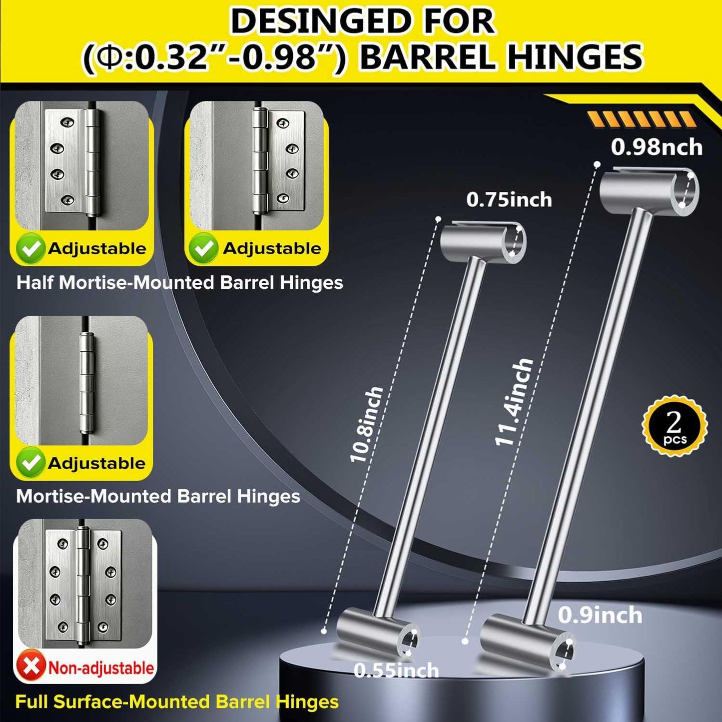 Door Hinge Adjustment Tool - Hinge Gap Adjusting Wrench for Flag Hinges | 2-Sizes Pack for Residential & Commercial Use