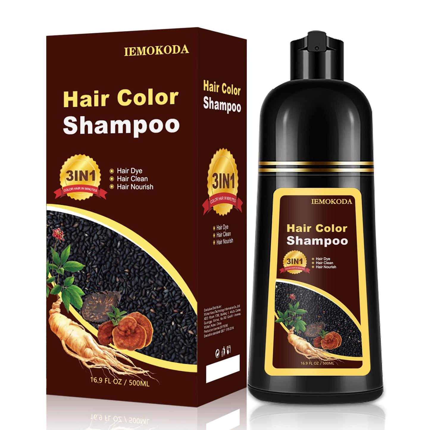 Blonde Brown Hair Dye Shampoo 3 in 1, Long-lasting & Natural Hair Color Shampoo, Herbal Ingredients Natural Shampoo Hair Dye Effect in Minutes for Men Women 500ml