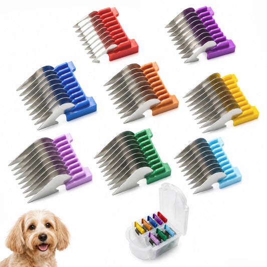 8-Sized Professional Animal Stainless Steel Guide Comb Set for 5-in-1 Detachable Blade Clippers, Compatible with Wahl Bravura, Arco, Chromado, Figura, Motion, for Dogs, Cats, and Horses