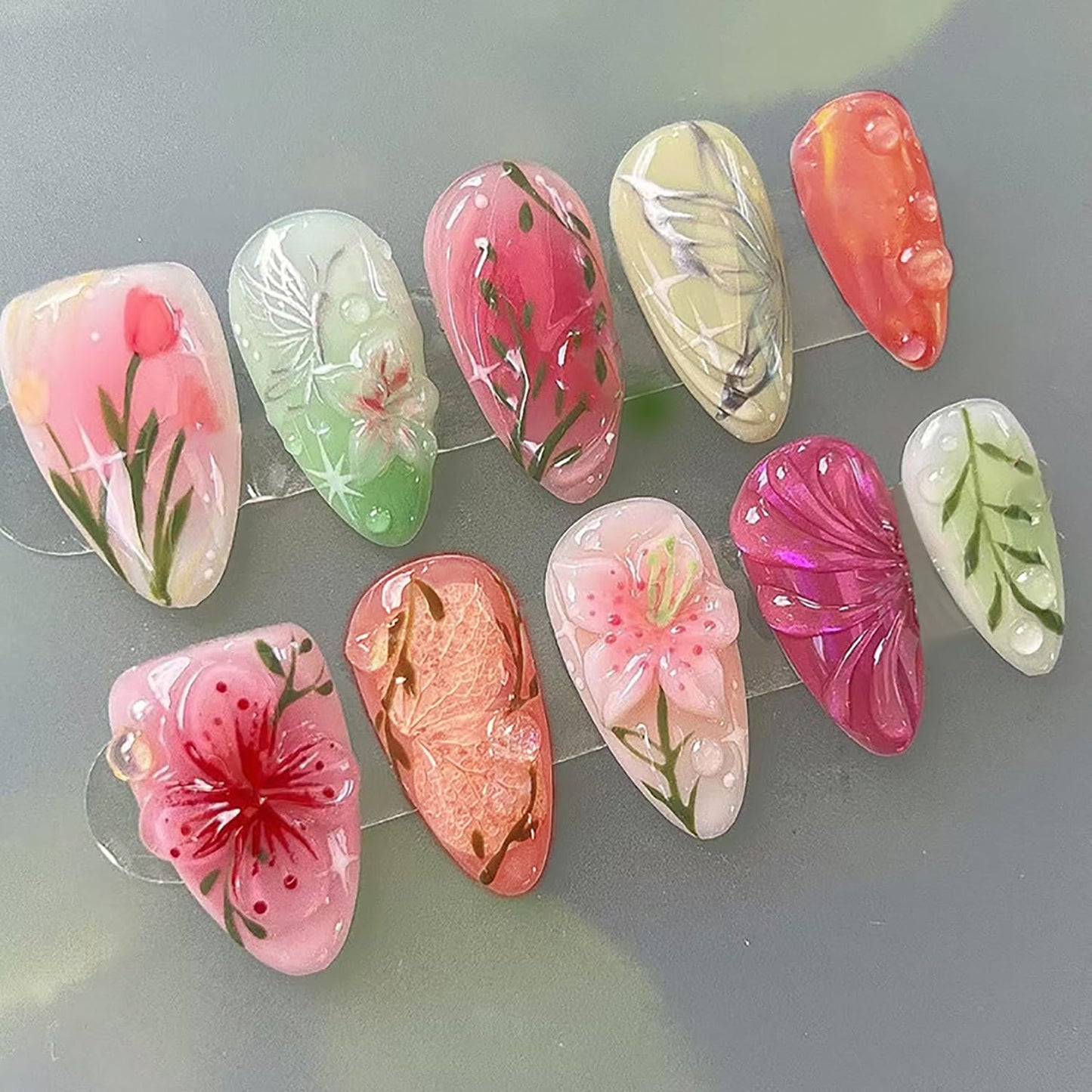 Gothic Press-On Nails - 30Pcs Medium Almond Fake Nails with Cute Bow Design | Black & White Horror Goth Styles