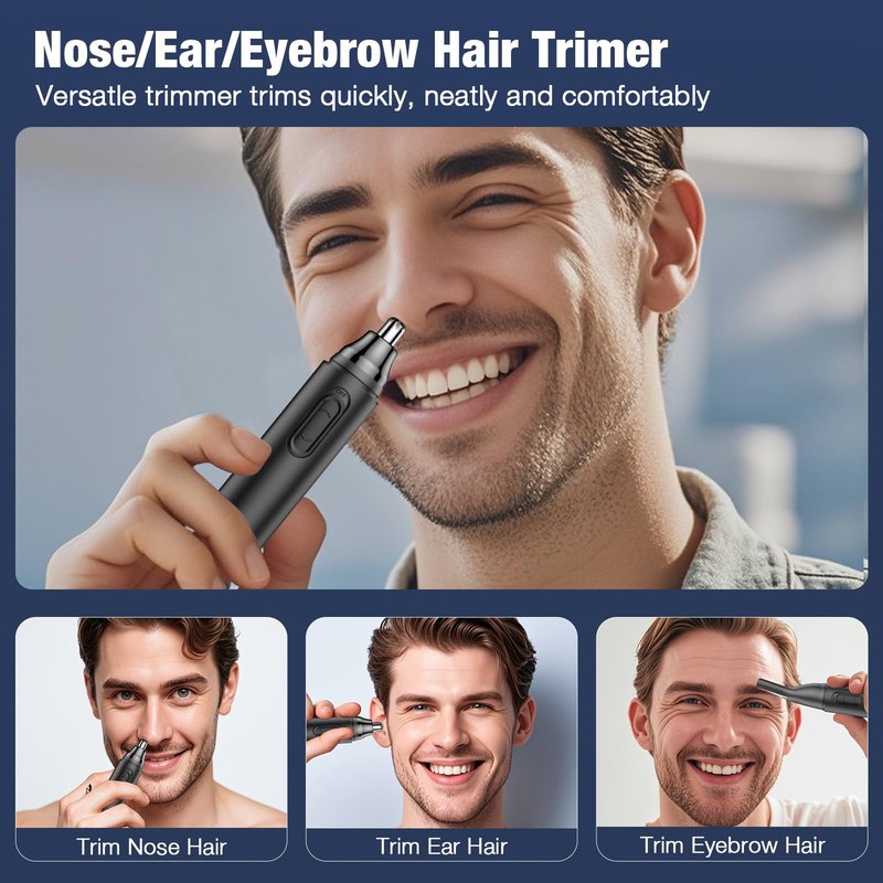 IFANZETECH Nose Hair Trimmer for Men Rechargeable: 2024 Painless Rechargeable Nose Hair Trimmer IPX7 Waterproof, Dual Edge Blades Eyebrow & Facial Trimmer for Men for Easy Cleansing, Black