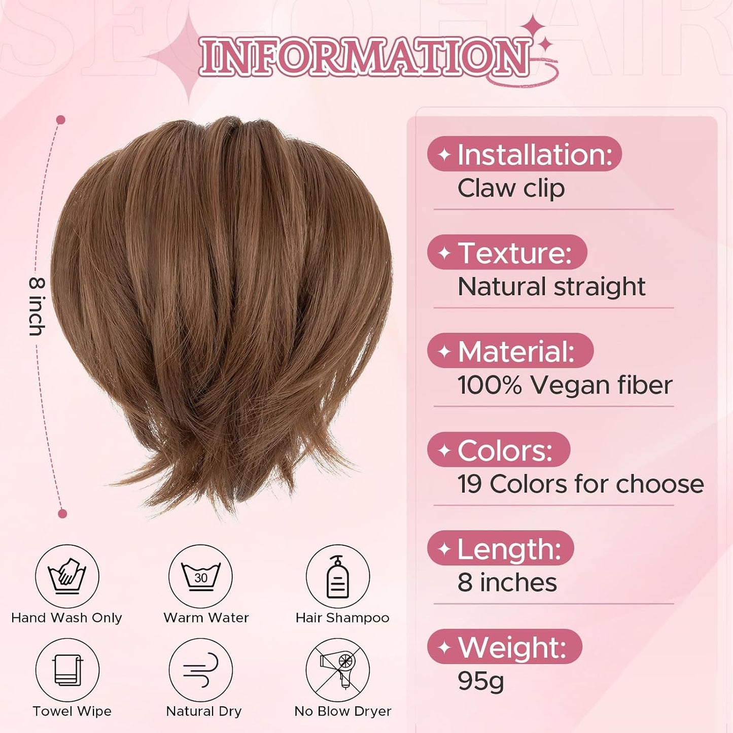 Claw Clip Short Ponytail Hair Extensions - Messy Bun Hair Piece for Women | DIY Bendable Synthetic Hair #12 Light Chocolate Brown