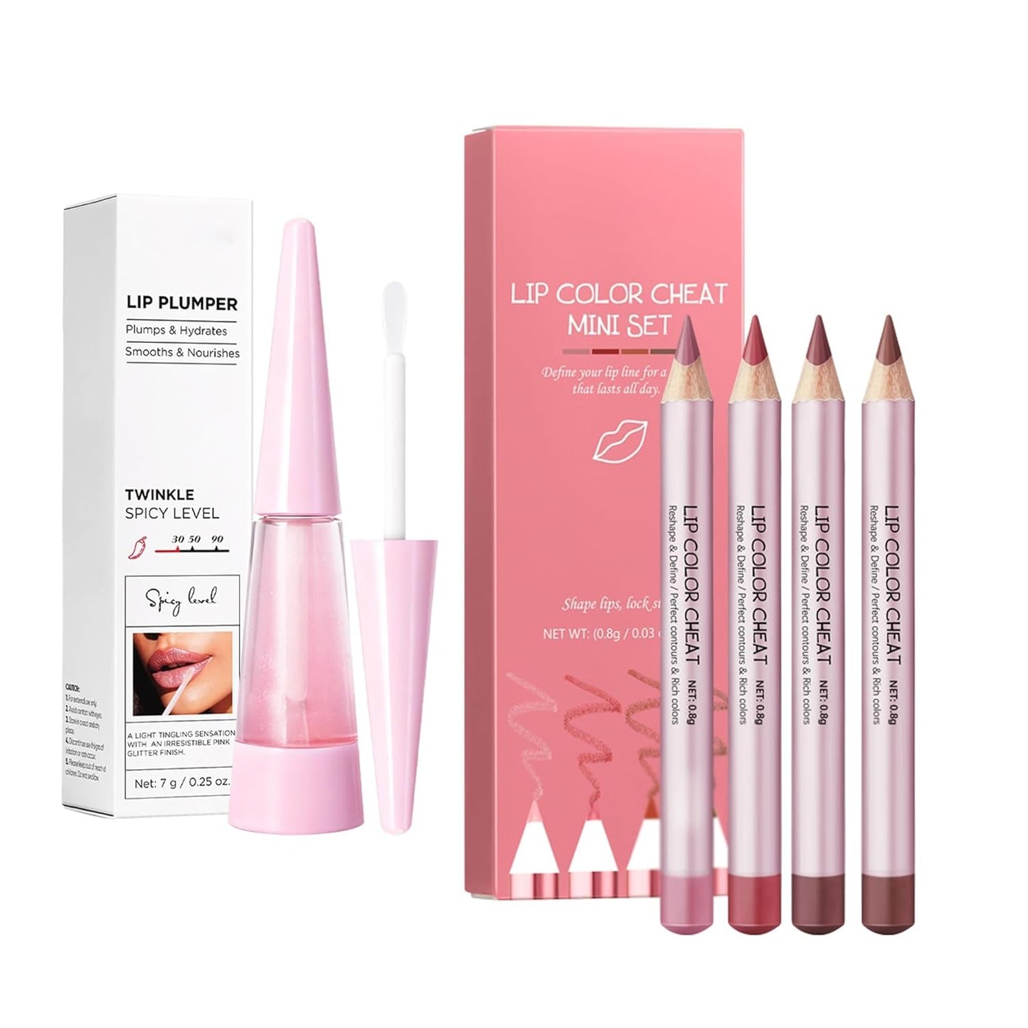 2-in-1 Lip Makeup Kit - Nude Lip Liner Pencil Set & Twinkle Lip Plumper Gloss | Long-Lasting Contour for Women