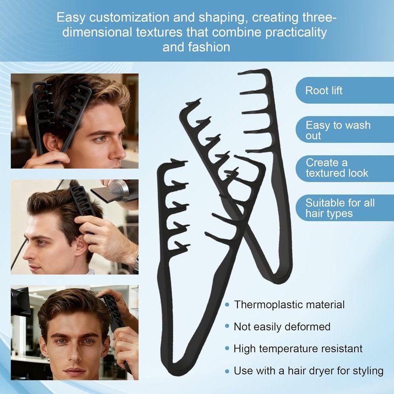 Wide Toothed Hair Comb Set - Dual-Purpose Textured Grip & Folding Design for Travel | Voluminous Styling Accessory