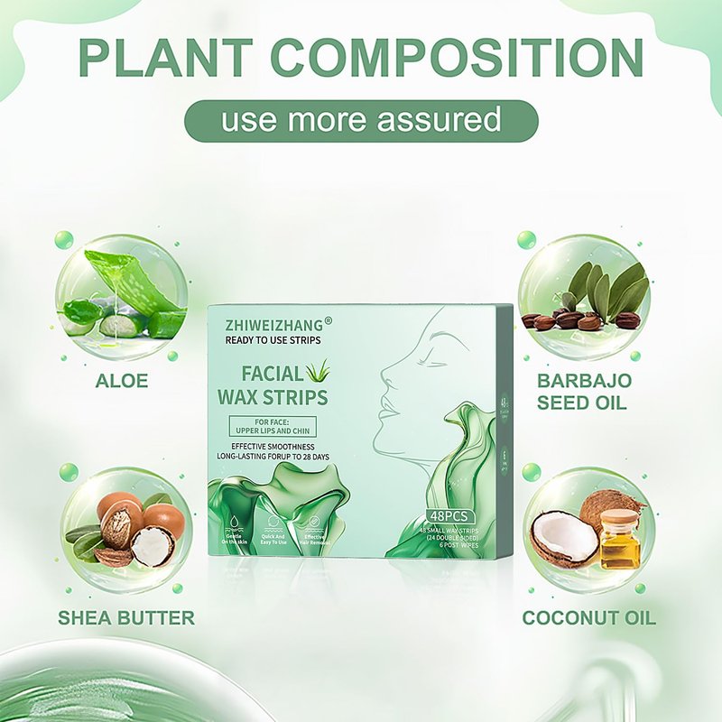 Facial Wax Strips - 48 PCS Hair Removal Kit with Aloe Vera for Sensitive Skin | At-Home Waxing for Eyebrows, Upper Lip, Bikini & Brazilian