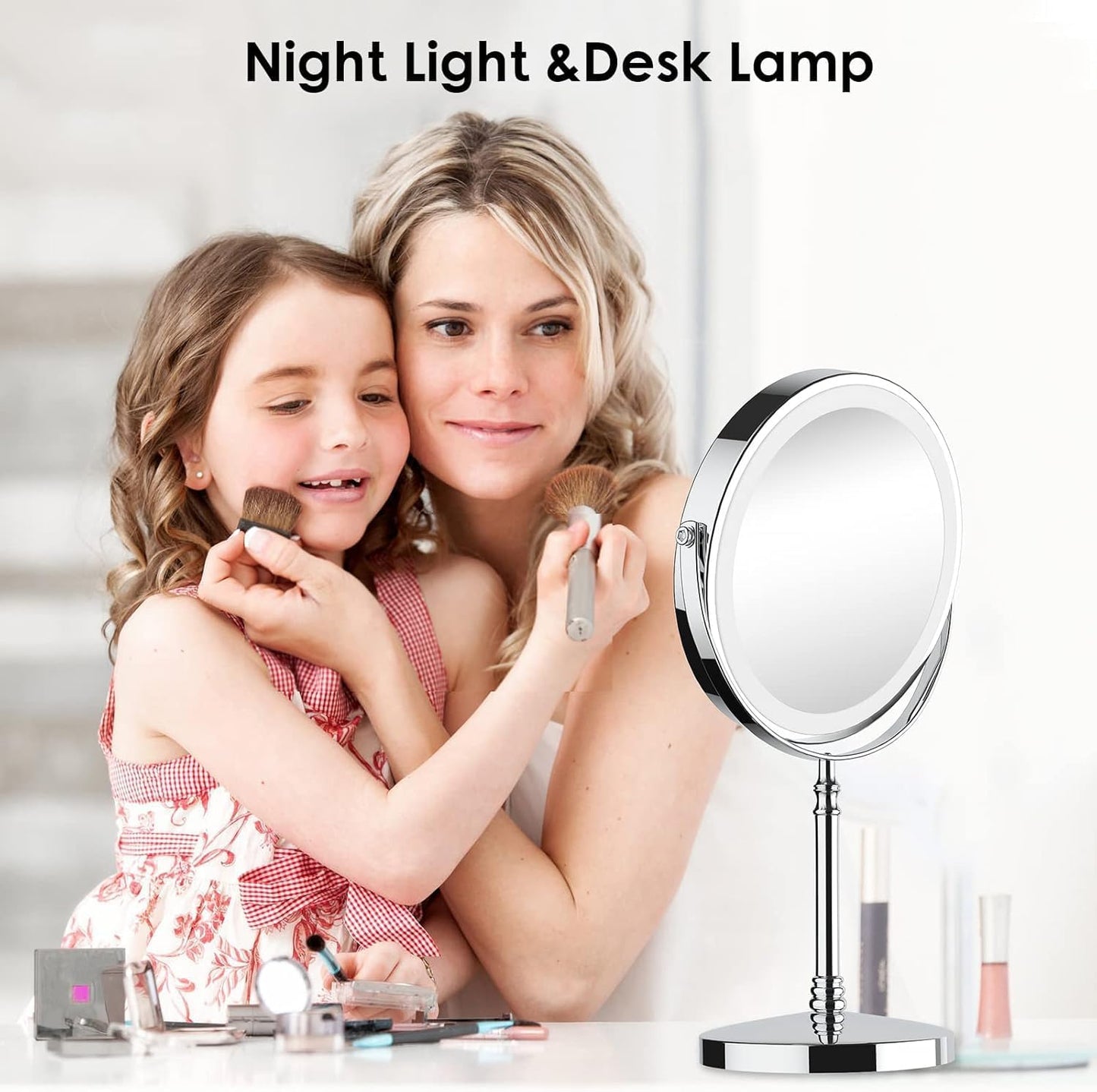 Double-Sided Makeup Mirror - 3000mAh Rechargeable Vanity Mirror | 1X/10X Magnification, Adjustable Brightness, 3 Colors
