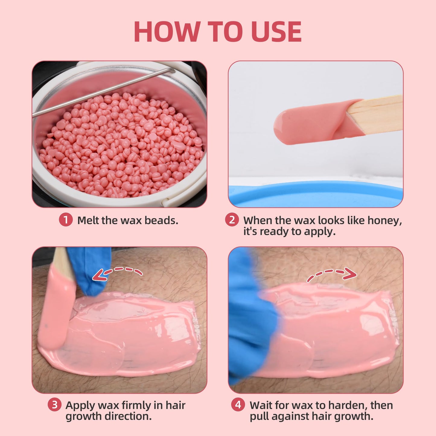Natreza Hard Wax Beads, 1lb Waxing Beads for Face, Brazilian, Bikini, Legs, Underarms, Sensitive Skin, Full Body Waxing, Wax Melts for Hair Removal, Home Wax Beans for Women Men, Pink