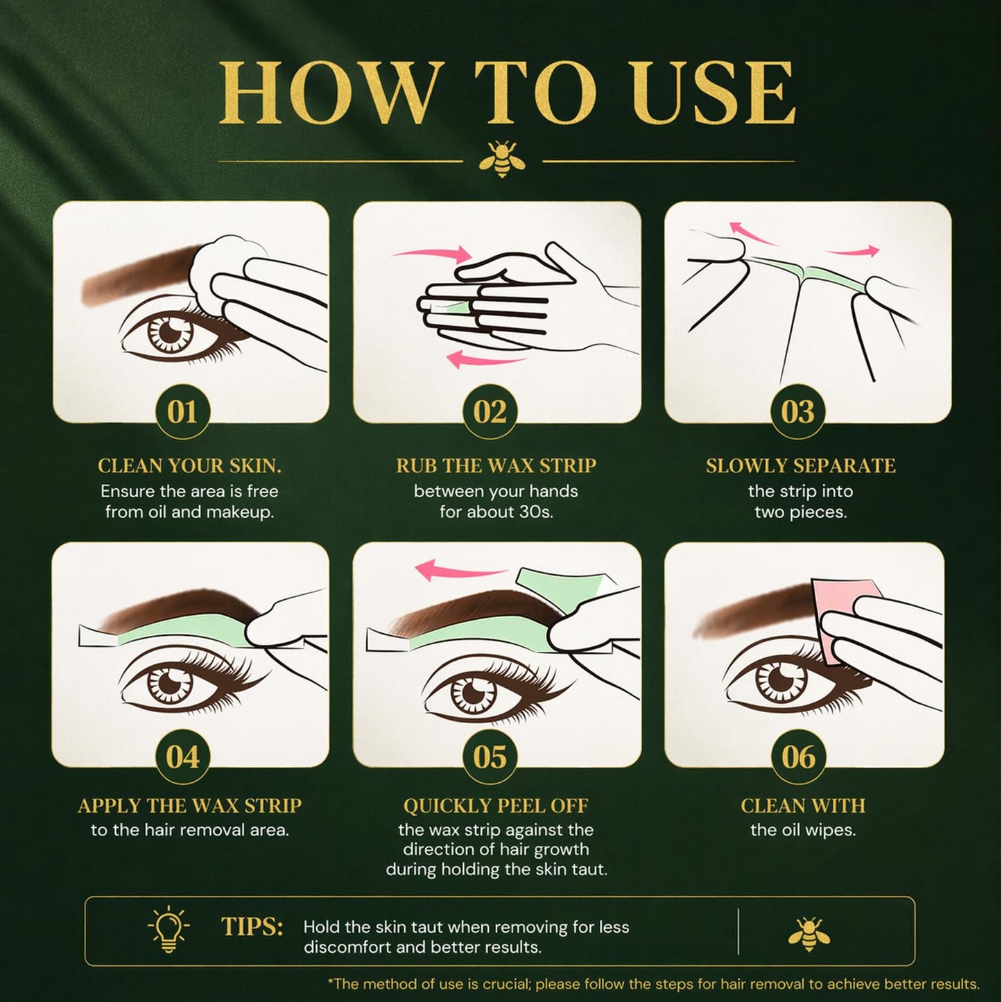 64Pcs Precision Eyebrow Wax Strips for Face, Clean Hair Removal Waxing Kit, Gentle for Sensitive Skin, No Heat Needed, Easy At-Home Use for Upper Lip, Chin & Brows, Lasts 6 Weeks