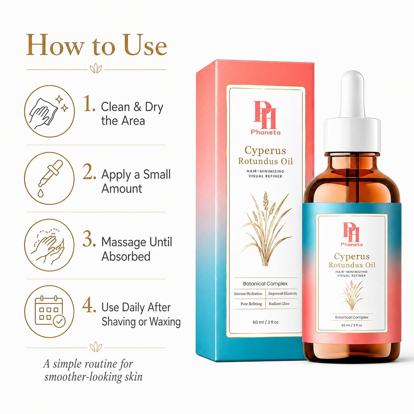 Cyperus Rotundus Oil - Natural Facial & Body Hair Care Oil | Non-Greasy Moisturizer for Post-Shave, 2.02 Fl Oz