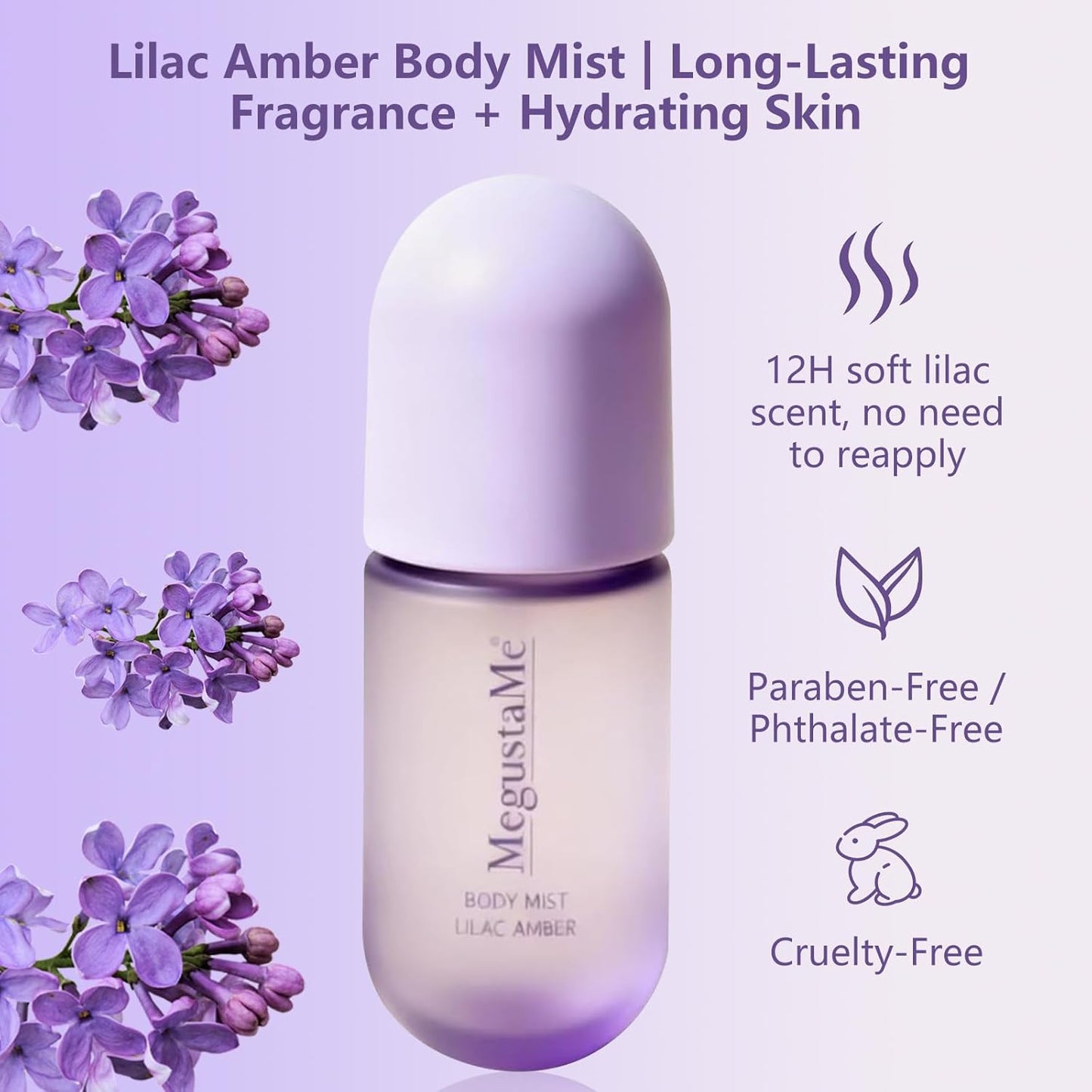 Lilac Amber Body Spray for Women - Long-Lasting Floral Woody Scent | Paraben-Free, Travel Size 3.38 fl oz (100ml)