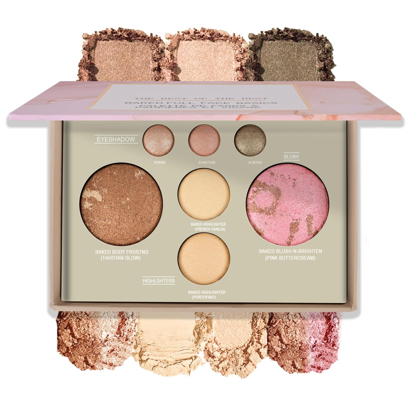 FREEORR Best Baked Makeup Palette with Bronzer, Highlighter, Blush and Eyeshadow, Smooth Velvet Highly Pigmented, Long Lasting Travel Compact, 7 Colors All in One Makeup Palette Gift Kit for Women
