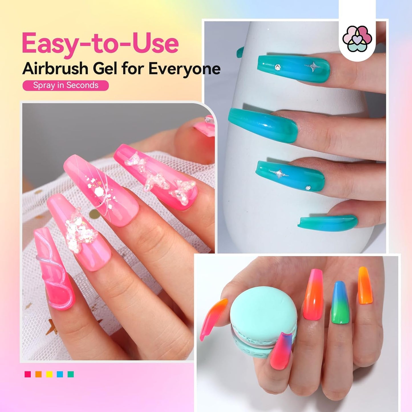 Airbrush Gel Nail Polish - Hema-Free Colorful 12-Color Set | 15ml Non-Acetone for DIY Salon & Party Nail Art