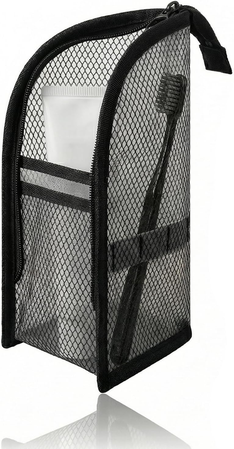 Portable Travel Toiletry Bag - Lightweight Waterproof Organizer with Large Capacity | Foldable Mesh Design (Black)