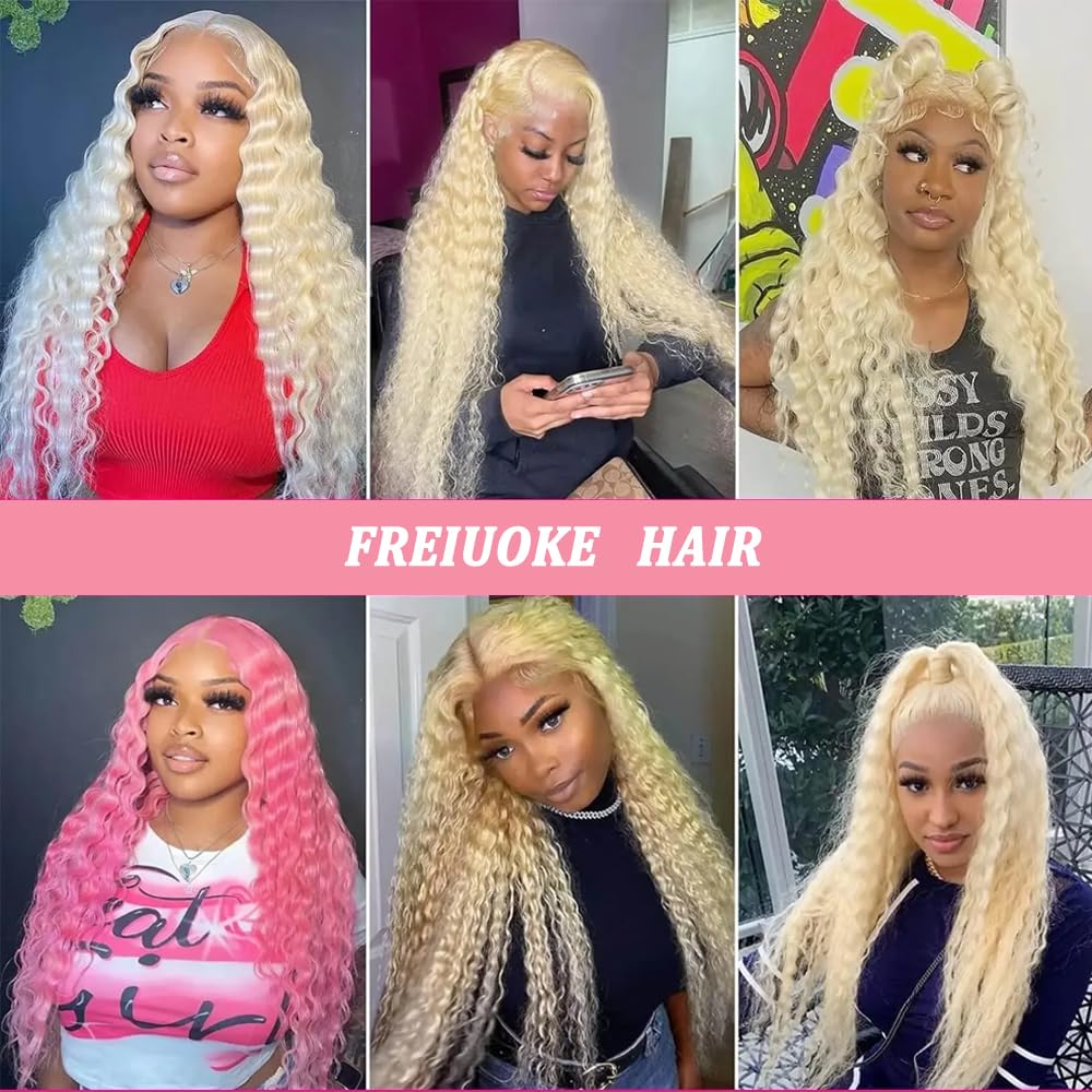 Freiuoke 613 Kinky Bundle 24 26 28 Inch Blonde Kinky Curly Bundles Human Hair Unprocessed Virgin Hair 3 Bundles Blonde Loose Wave Bundle 300g