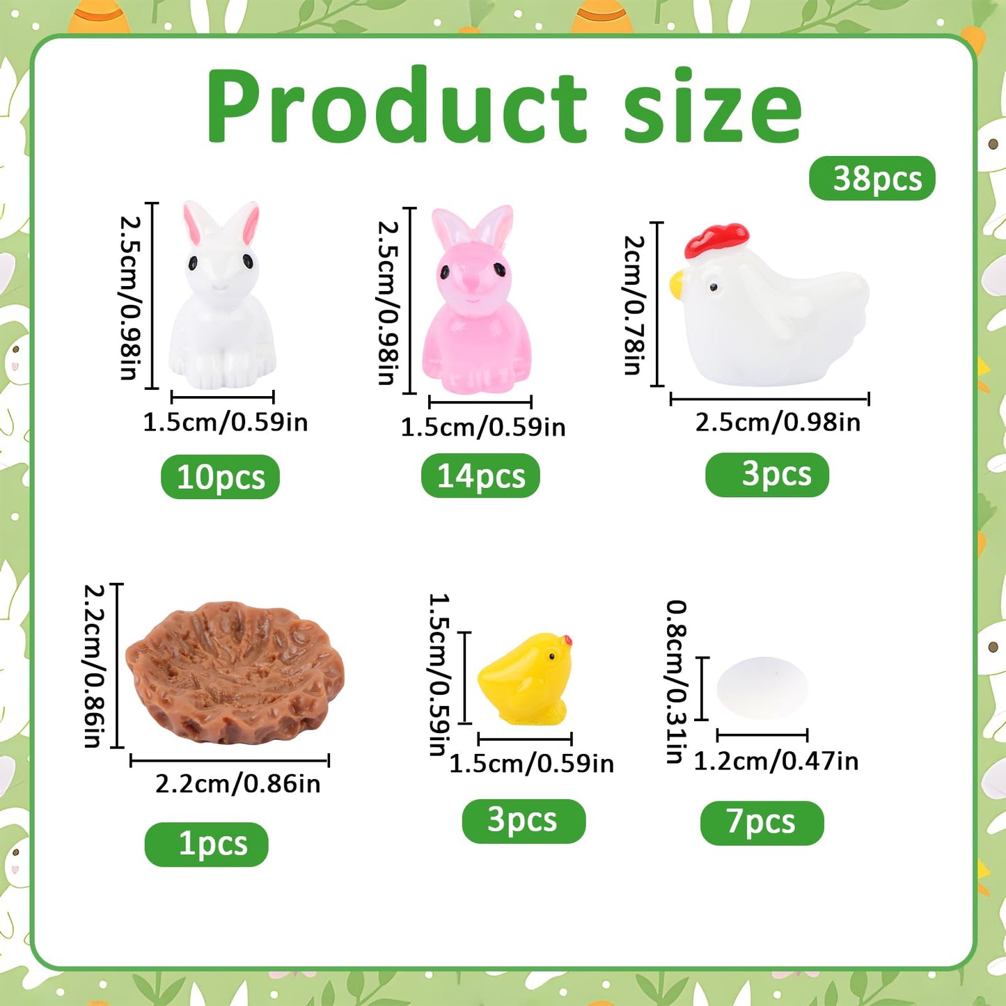 BRIOYHA 38 Pcs Mini Resin Animals – Spring Bunnies Chicks Eggs Decor Variety Pack for Home Garden Table Centerpieces Seasonal Display